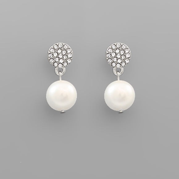 Crystal Disk & Pearl Earrings - Picture 2 of 2
